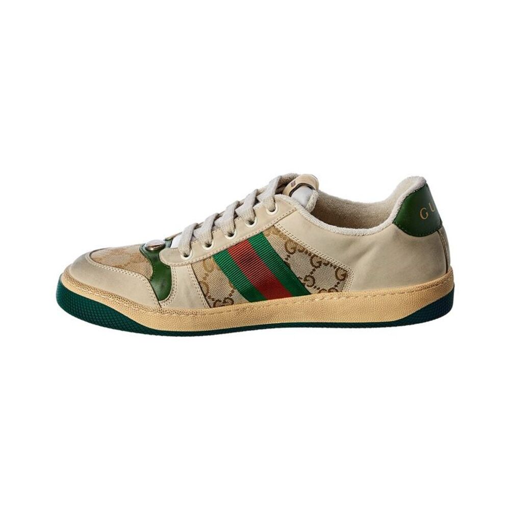 Gucci Screener Leather & Suede-Trim Sneaker, Beige - Picture 2 of 5